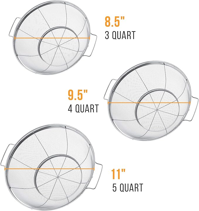U.S. Kitchen Supply Set of 3 Stainless Steel Colander Strainers Net Baskets 5, 4, & 3-Quart - Colander with Handles & Resting Base - Stainless Steel Sieve, Mesh Strainers and Colanders for Kitchen - Image 2