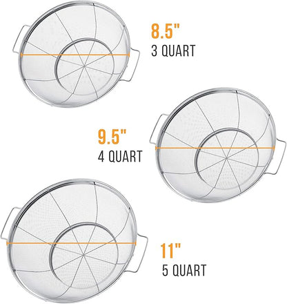 U.S. Kitchen Supply Set of 3 Stainless Steel Colander Strainers Net Baskets 5, 4, & 3-Quart - Colander with Handles & Resting Base - Stainless Steel Sieve, Mesh Strainers and Colanders for Kitchen - Image 2