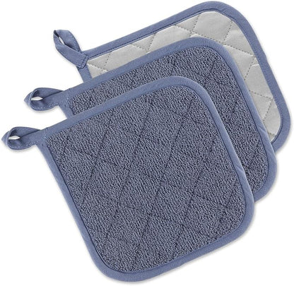 DII Basic Terry Collection Quilted 100% Cotton, Potholder, Stonewash Blue, 3 Piece by DII