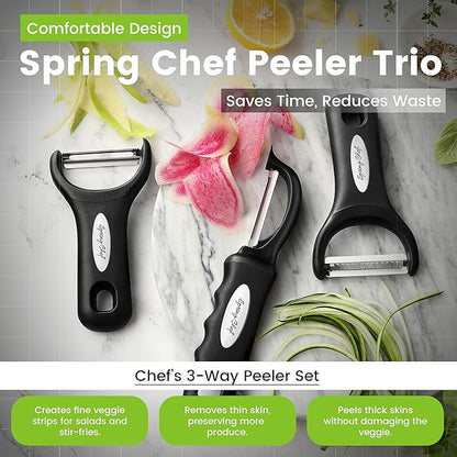 Spring Chef Vegetable Peelers for Kitchen - Stainless Steel Swivel, Y & Julienne Peelers, Potato Peelers with Soft Grip Handles, Kitchen Utensils Set of 3 for Fruits, Veggies, Apples, Carrots - Image 4