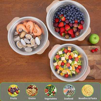 Colander Set with Plastic Handles, Stainless Steel Micro-Perforated Colanders Strainers for Draining Rinsing Washing, Ideal for Pasta Vegetables Fruits, Heavy Duty & Dishwasher Safe - Image 6