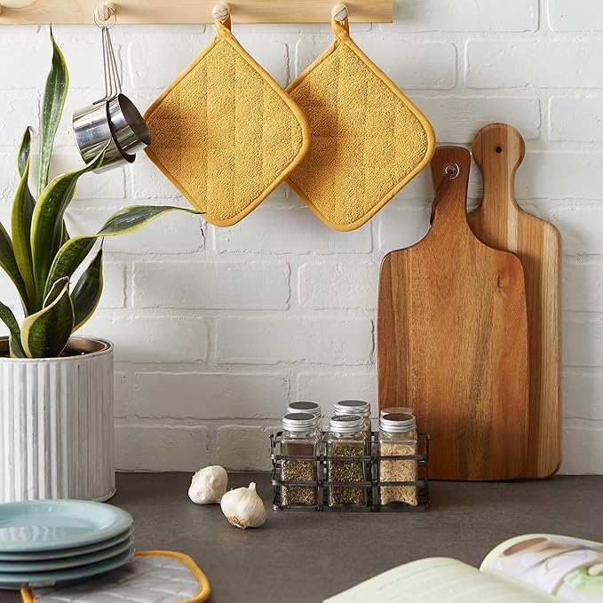 DII Basic Terry Collection Quilted 100% Cotton, Potholder, Honey Gold, 3 Piece - Image 5