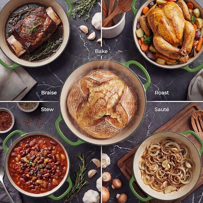 Zulay Kitchen 5 Quart Enameled Cast Iron Dutch Oven Pot with Lid – Premium Durability & Oven Safe up to 500°F – Heavy Duty Cookware Perfect for Bread Baking, Stews, Braising & Roasting – Green - Image 3