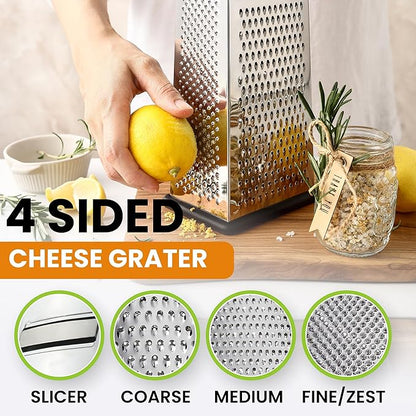 Spring Chef Professional Large Parmesan Cheese Grater, Stainless Steel Metal Box Grater with Handle, 4 Sided Handheld Kitchen Food Shredder for Cheese, Carrot, Veggie, Ginger, Potato - Dishwasher Safe - Image 6