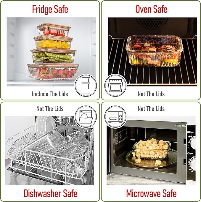 Set of 4 Stackable Space-Saving Nesting Glass Bowls with Airtight Acacia Lids for Lunch, Meal & Food Prep - Microwave & Oven-ready BPA Free Durable Heat Resistant Inert Borosilicate Glass - Image 5