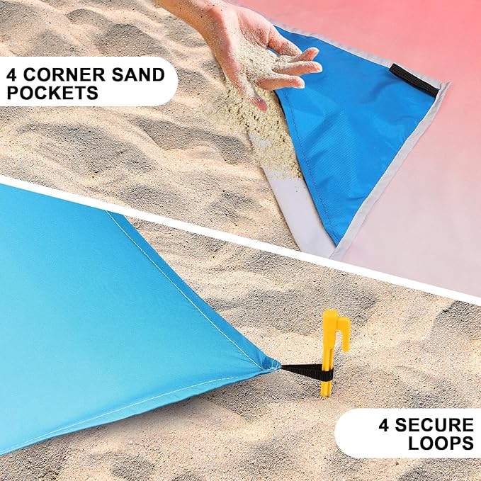 WIWIGO Beach Blanket Waterproof Sandproof Beach Mat 79" X 83"/10'x9'for 2-8 Adults Quick Drying Outdoor Picnic Mat Beach Accessories for Travel, Camping, Hiking - Image 2