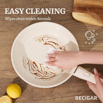 BECIGAR 8pcs Ceramic Pots and Pans Set, Non Stick Cookware Set, Detachable Handle Cookware, Induction Kitchen Cooking Set with Removable Handle,Oven Safe, Induction Fast, Stackable Cookware Set - Image 8
