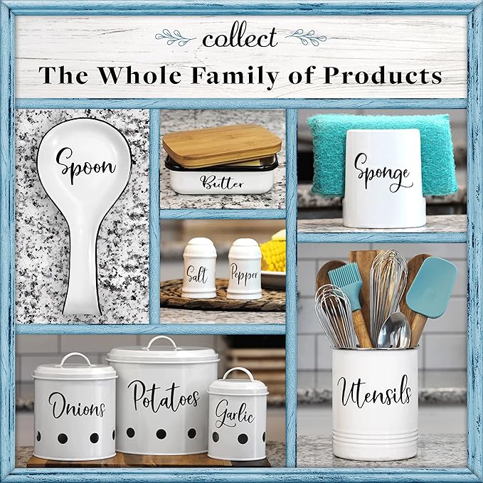 Home Acre Designs Vintage Farmhouse Utensil Holder - Stylish Countertop Organizer and Kitchen Decor Caddy - Stainless Steel Rim - White - Image 8