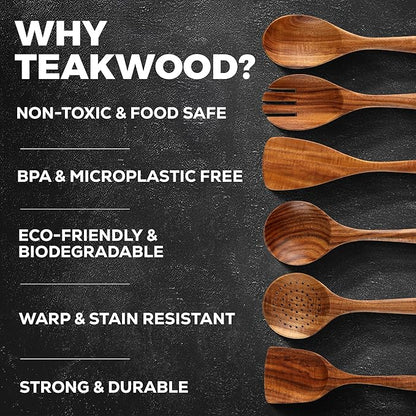 Zulay Kitchen 6 Piece Wooden Spoons for Cooking – Natural Teak Wooden Utensil Set, Easy to Clean, Durable, Smooth with Comfort Grip - Non Toxic Wooden Cooking Utensil Sets - Image 4