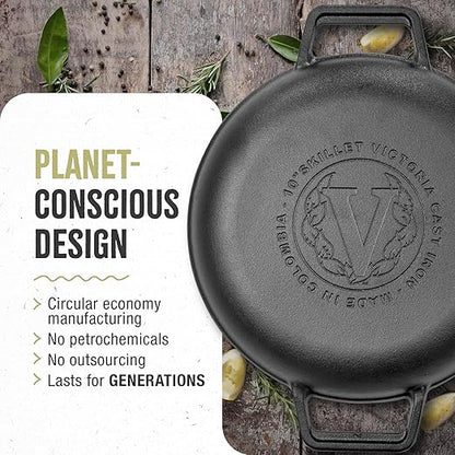 Victoria Cast Iron Round Skillet with Double Loop Handles, Made in Colombia, 10 Inches - Image 5