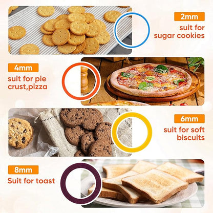 Rolling Pin Guide Rings(1/16”to 5/16''), Multicolored Flexible Silicone Spacer Bands, Reusable 8 Piece Set Baking Accessories to Precise Thickness Dough for Pizza, Cookies,Pies, Pastries, Pasta