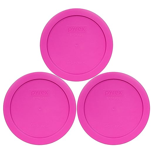 Pyrex 7201-PC 4 Cup Pink Food Storage Replacement Lids (3-Pack) - Made in USA by Pyrex