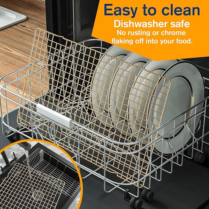 2PCS Cooling Racks for Cooking and Baking - 10" x 16"Heavy Duty Stainless Steel Wire Rack for Baking, Grilling, Roasting - Oven & Dishwasher Safe - Fits Half Sheet Pan（Gold） - Image 5