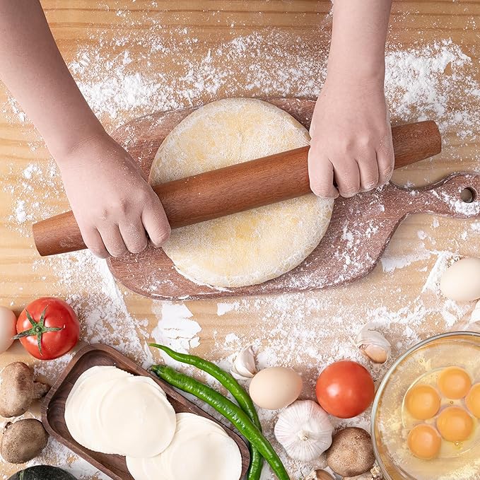 AISOSO French Rolling Pin, 15.75 Inches Wood Rolling Pins for Baking, Extra Long Classic Wooden Dough Roller for Fondant Pizza Pie Crust Cookie Pastry, Kitchen Baking Essentials, Brown - Image 3