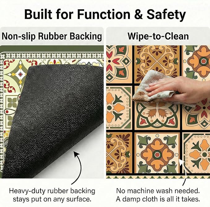 Boho Dish Drying Mat for Kitchen Counter - Super Absorbent Faux Leather Kitchen Mat, Quick Dry & Non-Slip Countertop Protector, Aesthetic Bohemian Decor for Coffee Bar (16"x21", GN)