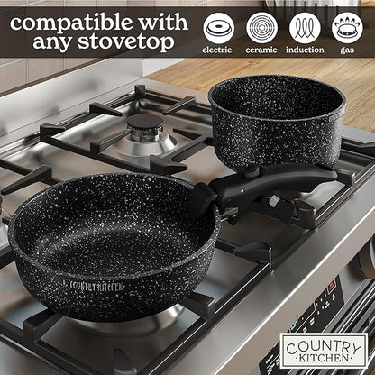 Country Kitchen Cookware Set with Removable Handle, Oven & RV Safe Pots and Pans Set, Black, Original - Image 6