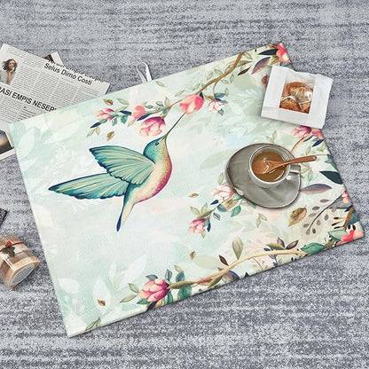 Hummingbird Flowers Dish Drying Mat 18x24 Inch, Microfiber Absorbent Fast Dry Mat Large Dish Mat Drying Kitchen Mat, Kitchen Drying Pad for Kitchen Counter Coffee Bar Decor Gifts