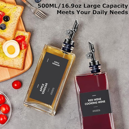 Olive Oil Dispenser Bottle for Kitchen, 16.9 oz/ 500 ml Vinegar Dispenser, Cooking Oil Dispenser Set, Glass Cruet with Pourer Spouts for Vinegar, Coffee Syrup Dispenser