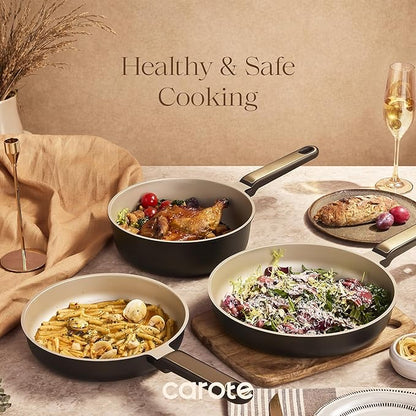 CAROTE Pots and Pans Set Nonstick, 16pcs Cookware Set Nonstick Non-Toxic & PFOA&PFOS-Free, Dishwasher, RV/Camping Cookware Set, Cooking Pots with Lids, Brown - Image 7