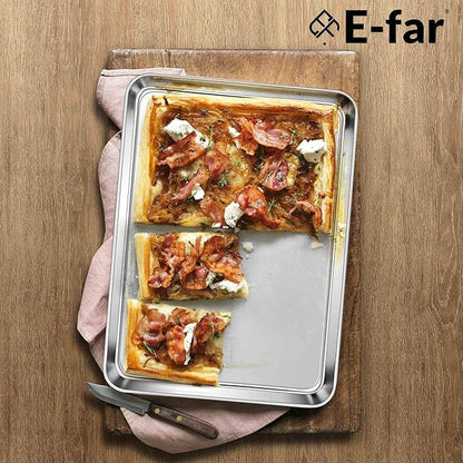 E-far Cookie Sheets for Baking, 18”x13” Stainless Steel Baking Sheet Pans for Oven, Large Non Toxic Metal Baking Tray for Baking Roasting, Healthy & Rust Free, Mirror Finish & Dishwasher Safe, 2 Pack - Image 7