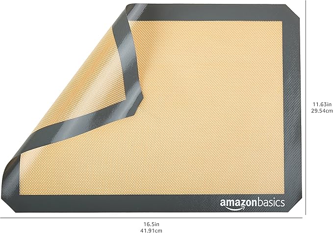 Amazon Basics Silicone Rectangular Baking Mat, Non-Stick, Reusable, Dishwasher Safe, Food Safe, Heat Resistant, 16.5" x 11.6", Beige/Gray, 2-Pack - Image 6