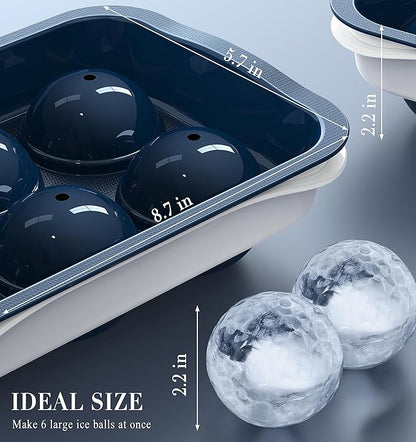 Round Ice Cube Mold with Lid - 2.2 Inch Sphere Ice Ball Maker, Large Whiskey Ice Cubes Mold with Easy Release, Reusable Silicone & Plastic Tray for Bourbon, Scotch, Brandy, Cocktails, Gift