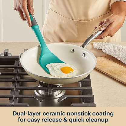 Pyrex 10-Inch Fry Pan Ceramic Cookware with Stainless Steel Handle, Healthy Nonstick Ceramic Coating, Induction Compatible Stainless Steel, PFAS Lead Cadmium BPA Free