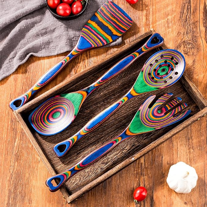 Gudamaye Pakkawood 7-Piece Wooden Cooking Utensils, Wooden Spoons for cooking, Pakkawood kitchen Utensils for Cooking, Non-Stick Spoon, Household Essentials, Heat-Resistant Spoons - Image 8