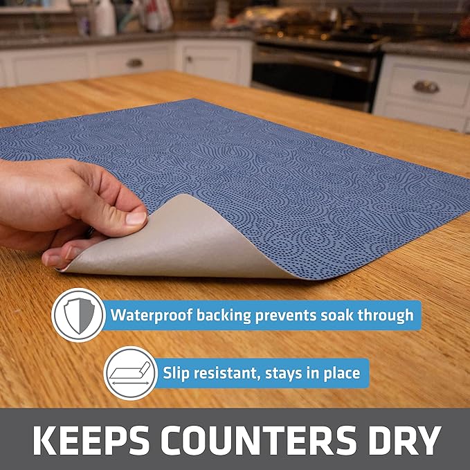 Drymate Jumbo XL Dish Drying Mat (19”x24”), Low-Profile, Super Absorbent, Quick Dry Fabric, Waterproof & Slip-Resistant, for Kitchen Counter, Trimmable, Easy to Clean (USA Made)(Blue) - Image 3