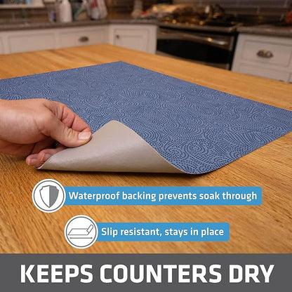 Drymate Jumbo XL Dish Drying Mat (19”x24”), Low-Profile, Super Absorbent, Quick Dry Fabric, Waterproof & Slip-Resistant, for Kitchen Counter, Trimmable, Easy to Clean (USA Made)(Blue) - Image 3