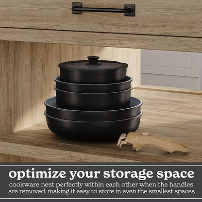 Country Kitchen Cookware Set with Removable Handle, Oven & RV Safe Pots and Pans Set, Black/Grey Wood Handle, Original - Image 5