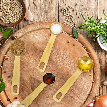 2 PCS 1 Teaspoon(5 mL, 1tsp, 1/3tbsp) Stainless Steel Single Measuring Spoon, Easy to Use and Easy to Wash Metal Measuring Scoop Kitchen Gadgets for Cooking & Baking(Gold)