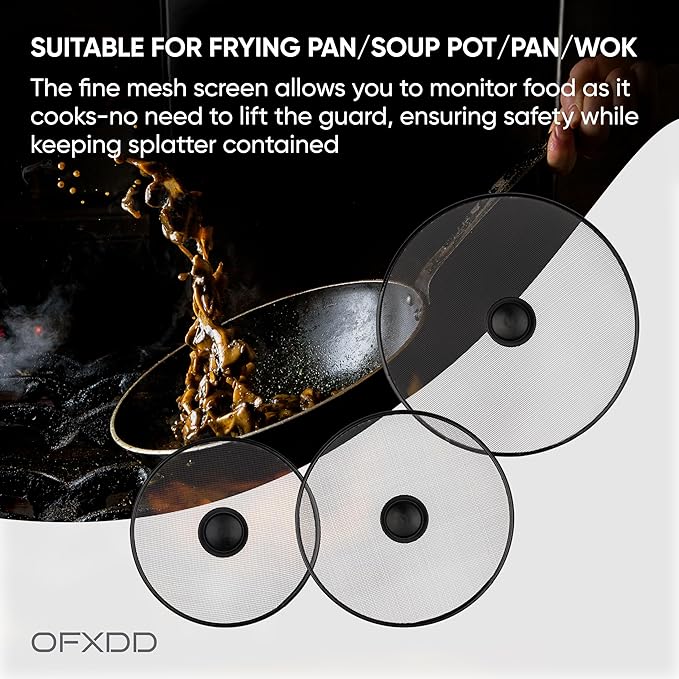 Stainless Steel Splatter Screen with Lid for Cooking - Set of 3: 8,2", 10", 11,4" - Splatter Grease Guard for Kitchen Stove - Anti Oil Splash Frying Shield - Image 3
