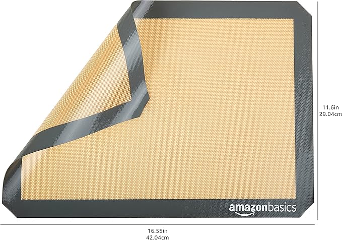 Amazon Basics Non-Stick Silicone Baking Mat, Food Safe, Dishwasher Safe, Heat Resistant, 16.5" x 11.6", Beige/Gray, Rectangular, 4-Pack - Image 4