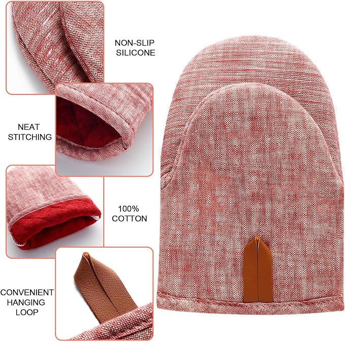 4Pcs Heat Resistant Oven Mitts & Potholders (Up to 500°F), Flexible Kitchen Accessories for BBQ, Baking, Microwave, Stovetop Use and More (Pink) - Image 4