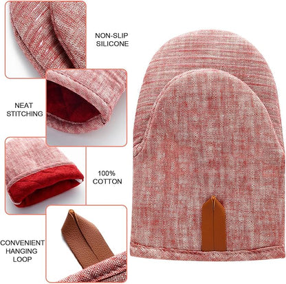 4Pcs Heat Resistant Oven Mitts & Potholders (Up to 500°F), Flexible Kitchen Accessories for BBQ, Baking, Microwave, Stovetop Use and More (Pink) - Image 4