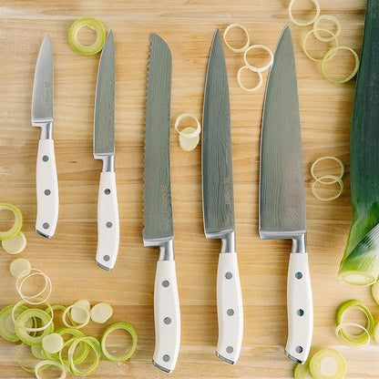 Yatoshi 12 Piece White Knife Block Set - Pro Kitchen Knife Set Ultra Sharp High Carbon Stainless Steel with Ergonomic Handle - Image 9