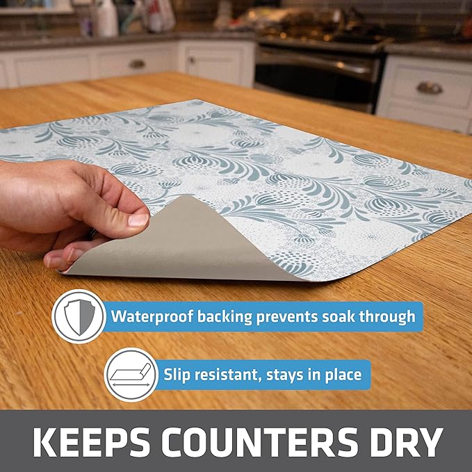 Drymate Jumbo XL Dish Drying Mat (19”x24”), Low-Profile, Super Absorbent, Quick Dry Fabric, Waterproof & Slip-Resistant, for Kitchen Counter, Trimmable, Easy to Clean (USA Made)(Light Blue) - Image 3