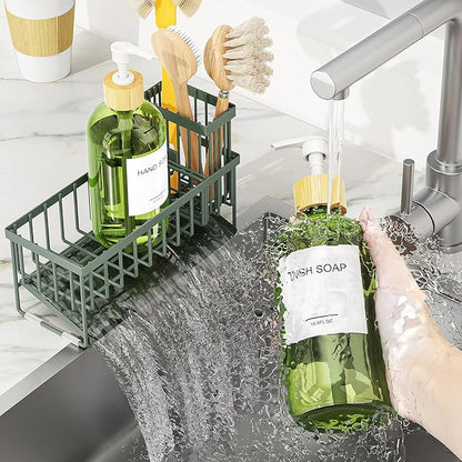 Cisily Sage Green Kitchen Dish Soap Dispenser, 16 fl Oz Dual Kitchen Soap Dispensers with Sponge Holder, Customized Stainless Steel Kitchen Soap Dispenser Set, Modern Hand and Dish Soap Bottle Set - Image 4