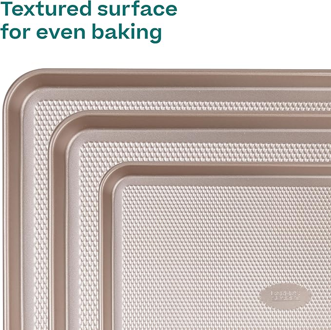 Baker's Secret Baking Sheet Pan Set, 3x Cookie Sheets for Oven, Diamond Texture Premium Air Flow, Set of 3 Baking Trays, Extra Thick 0.6mm with Diamond Base PFOA, PFOS, PTFE and PFAS free - Image 6