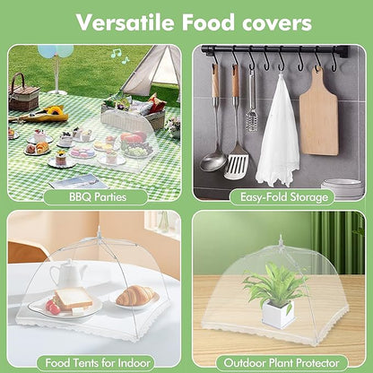 Food Covers for Outside - 10 Pack Upgraded 2 Extra Large (40"x24") & 8 Large (17"x17"), Mesh Food Covers for Outdoors,Picnic Food Covers for Outdoors Mesh, Collapsible and Reusable