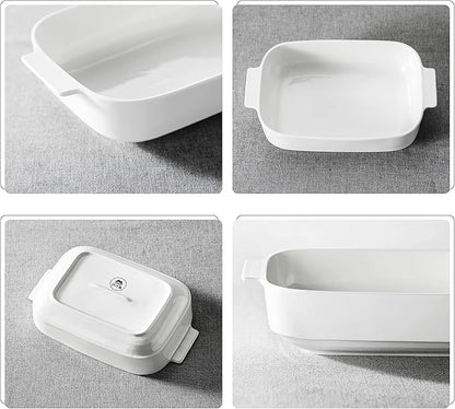 MALACASA Casserole Dishes for Oven, Ceramic Baking Dishes Set of 3, Rectangular Lasagna Pan Deep Baking Pans, Bakeware Sets with Handles Gift Set, White (13.8''/11.7''/9.4''), Series BAKE - Image 8