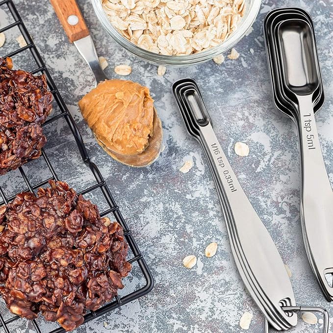 FANGSUN Narrow Measuring Spoons Set of 10, Heavy-Duty Stainless Steel Measuring Spoons with Long Handles & Engraved Measurements, Fits in Spice Jars, for Baking & Cooking - Image 3