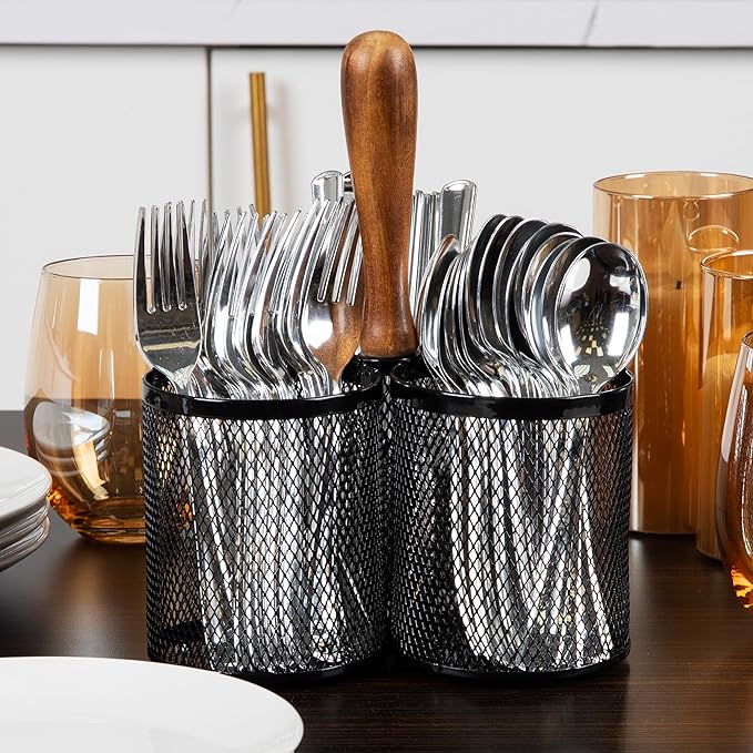 Mind Reader Utensil Holder, Silverware Organizer, Caddy, Cutlery Holder, Kitchen, Metal Mesh, 7.5"L x 7.5"W x 9.75"H, Black - Image 6