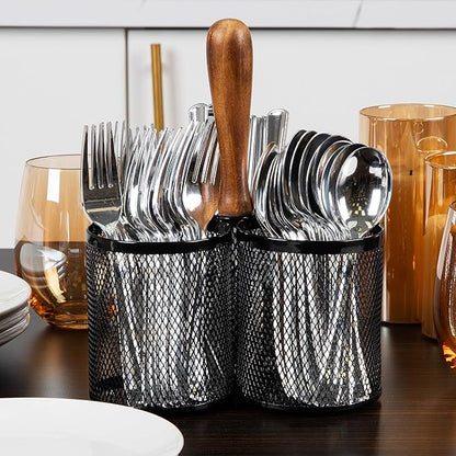 Mind Reader Utensil Holder, Silverware Organizer, Caddy, Cutlery Holder, Kitchen, Metal Mesh, 7.5"L x 7.5"W x 9.75"H, Black - Image 6
