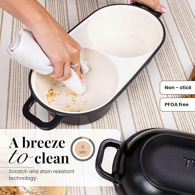 Dutch Oven for Sourdough Bread Baking – Enamelled Cast Iron Bread Loaf Pot – 500°F Oven Safe Non Stick Bread Pot – Double Round Loaf Space, 16.5cm Diameter, Black, – by Nuovva - Image 4
