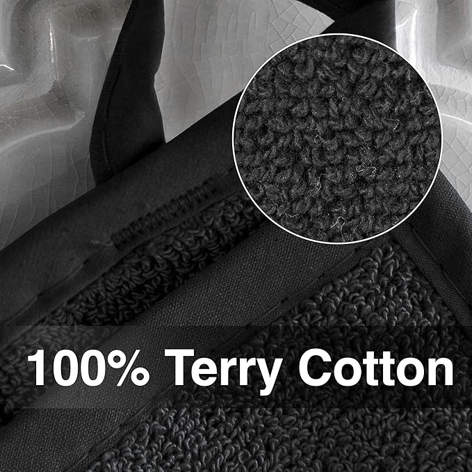 RITZ Terry Pocket Mitt & Hot Pad: Unparalleled Heat Resistant, Durable 100% Cotton – Ergonomically Designed for Optimal Grip – Easy-Care Machine Washable – 4-Pack, Black - Image 2