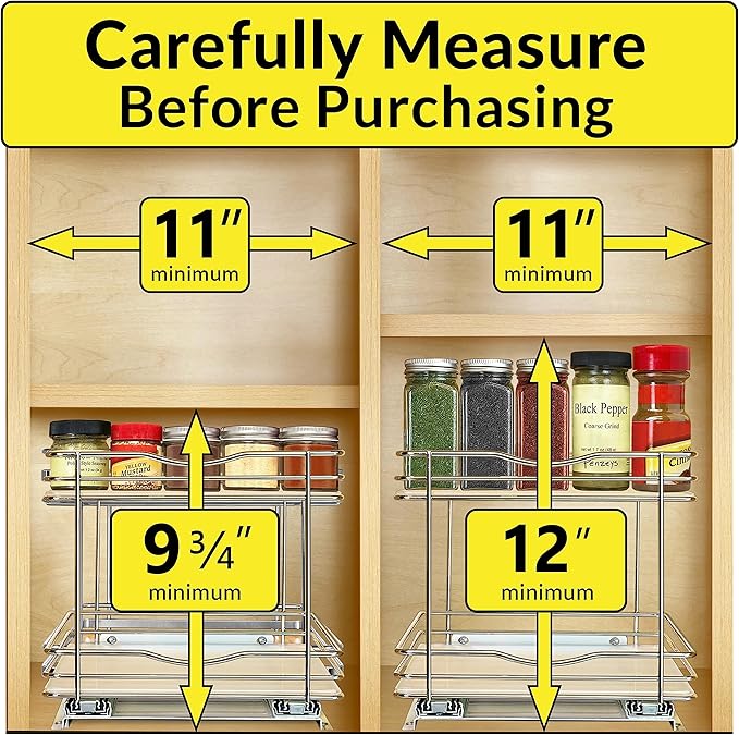 LYNK PROFESSIONAL® Pull Out Spice Organization for Cabinets - 10-3/8 inch Wide – Spice Rack for Inside Cabinets, Slide Out Spice Rack Organizer for cabinet – Pull Out Spice Rack, Sliding 2 Tier Chrome - Image 4