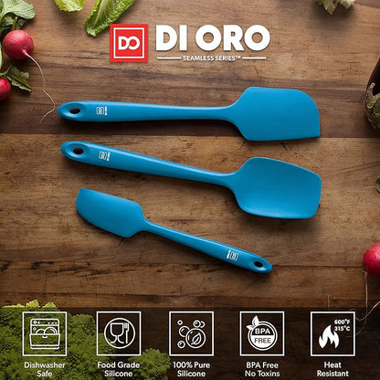 DI ORO Silicone Spatula Set - Rubber Kitchen Spatulas for Baking, Cooking, & Mixing - 600°F Heat-Resistant & BPA Free Silicone Scraper Spatulas for Nonstick Cookware - Dishwasher Safe (3pc, Blue) - Image 3