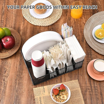 VIKEYHOME Paper Plate Organizer for Countertop, Metal Silverware Caddy with 6 Compartments for Cup, Napkin, Utensil Holder Caddy for Party, Camping, Picnic - Image 5